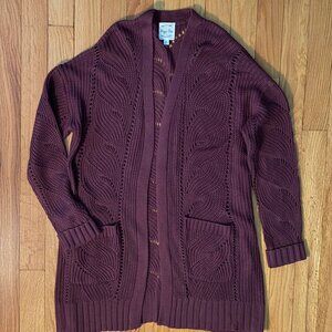 Hippie Rose Purple Open Front Long Sleeve Cardigan